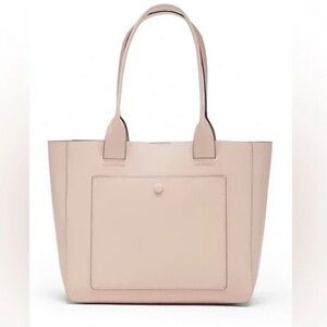 Banana Republic Leather Large East-West Tote in taupe with a lime interior